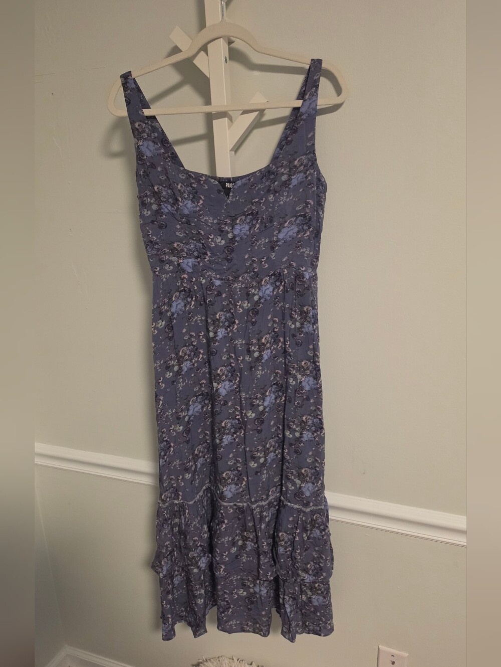 PAIGE Michelada Floral Print Tiered Midi Dress Sz Small Romance Cottagecore - Picture 4 of 14